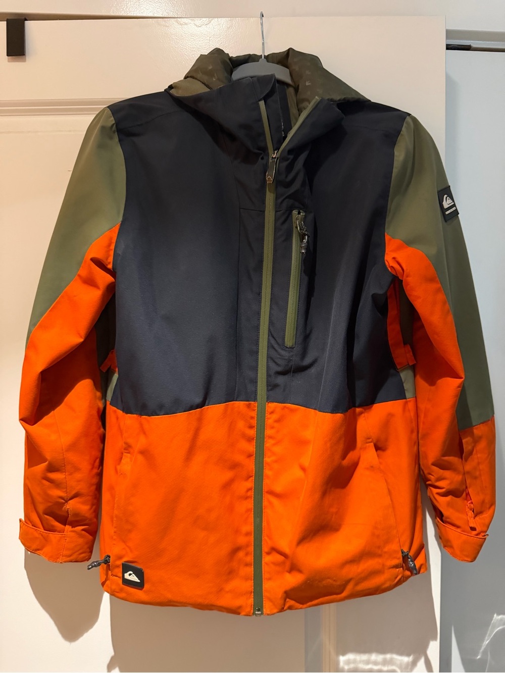Quiksilver Youth Colorblock Orange, Black & Olive Hooded Jacket